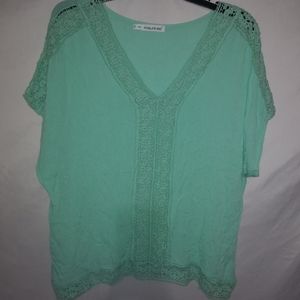 Maurices 0X Eucalyptus Crocheted Trim Top Plus